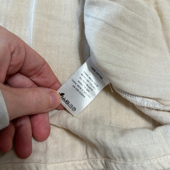 Lilla P Front Embroidered Gauze Top Boho Flowy V Neck Tassel Cream Flare Sleeve - Picture 7 of 9